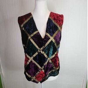 Passports Pier 1 Imports Vintage Velvet Vest Colorblock Patchwork Jewel Tone‎ L